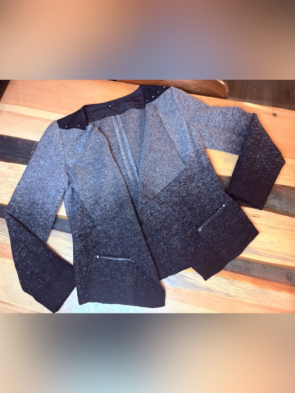 Ombre Gray-to-Black Open-Front whool blend Blazer